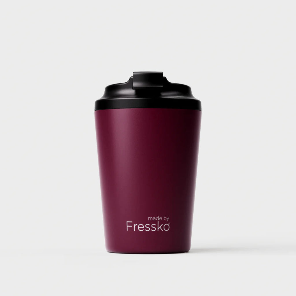 The 'Camino' Ceramic Lined 12oz Insulated Coffee Cup in Pinot, by Fressko.
