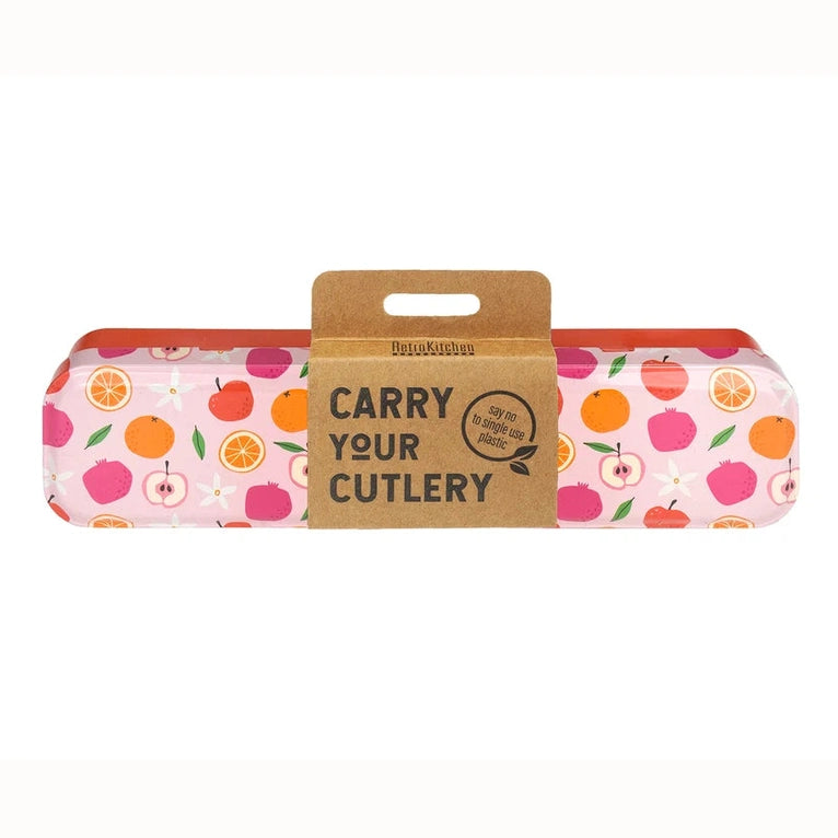 Metal Carry Your Cutlery Set by Retro Kitchen with Apple Blossom Print