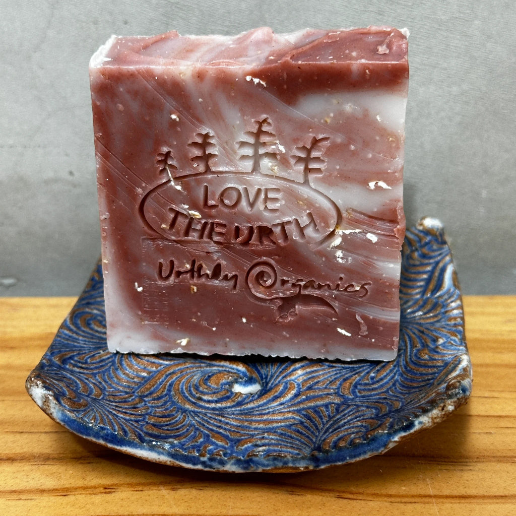 Soap Bar on Handcrafted Ceramic Soap Dish by Urthly Organics