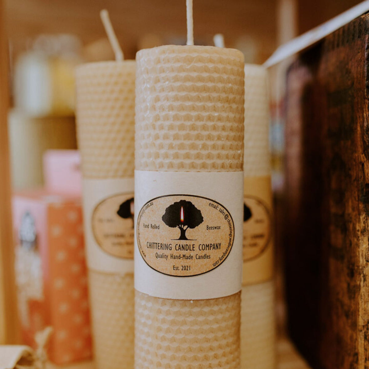 20cm Beeswax Pillar Candle, from the Chittering Candle Company
