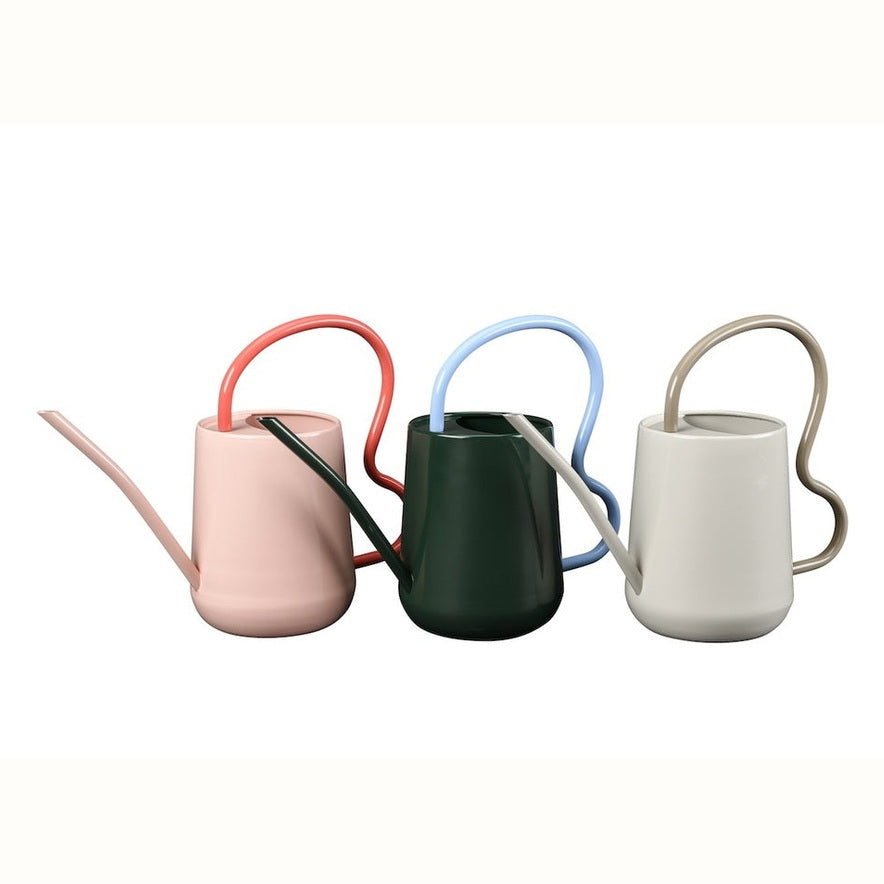 Indoor Watering Cans with Scalloped Handles from the Collector Burgon & Ball Range in Blush Pink, Heritage Green and Mushroom.