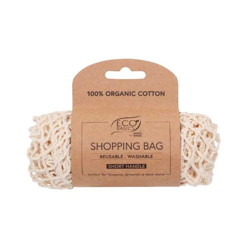 100% Organic Cotton Reusable Shopping Bag in Compostable Eco Basics Packaging.