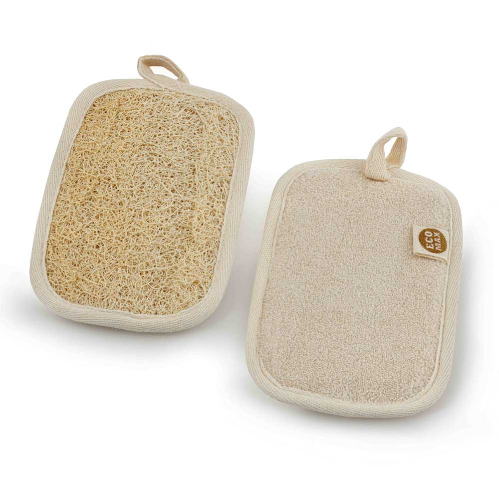 Eco Max Plastic Free Scourer Wash Pad with a Loufah Side and a Soft Egyption Cotton Side