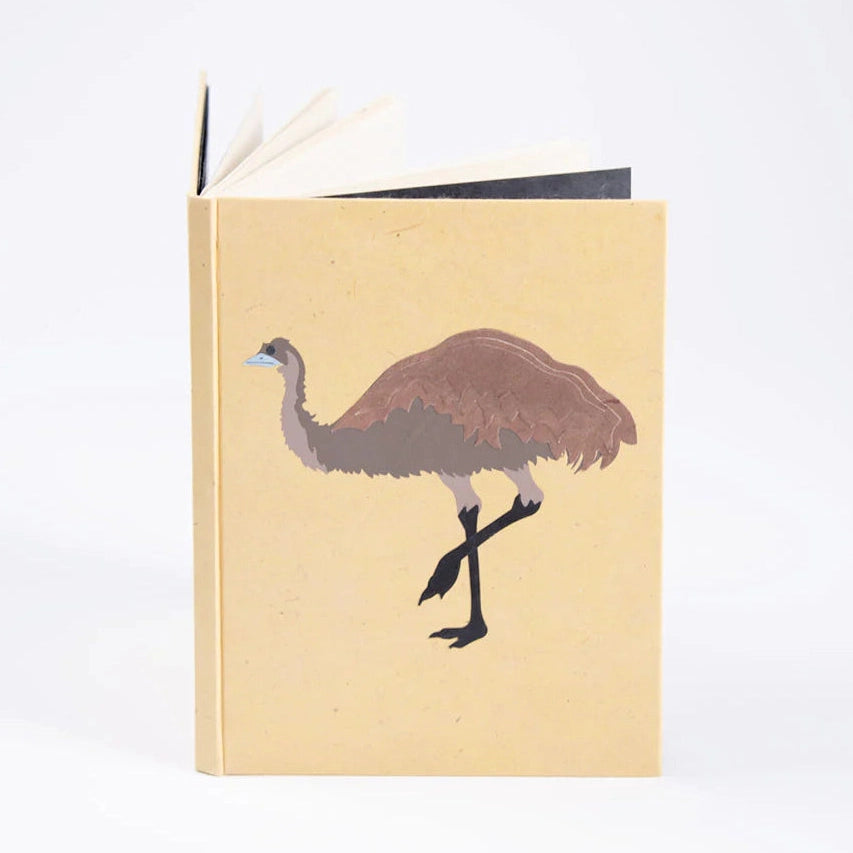 Fair Trade A5 Notebook Made Handmade from Nepalese Cotton Paper Featuring Textured Emu on Cover.