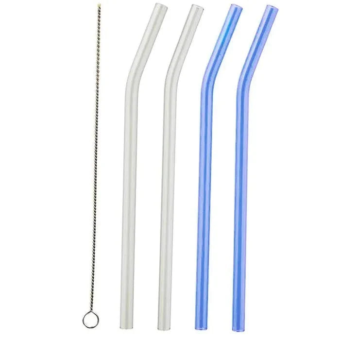 Set of 4 Glass Straws with Cleaning Brush, Urban Revolutio.