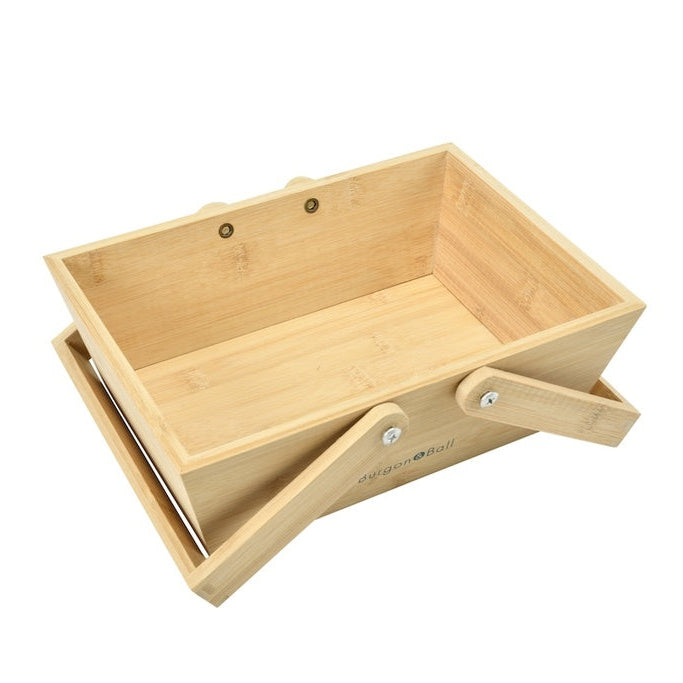 Wooden box with a handle on a white background