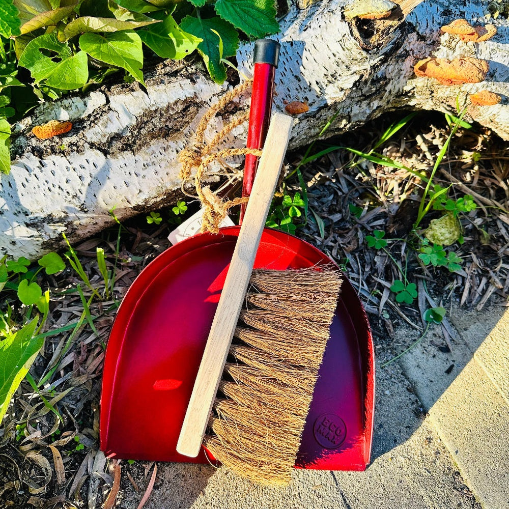 Eco Max Metal Dustpan and Wood and Coconut Fibre Dust Brush.