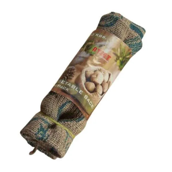 Jute Vegetable Sack by Ryset - Rolled with Packaging for Display.