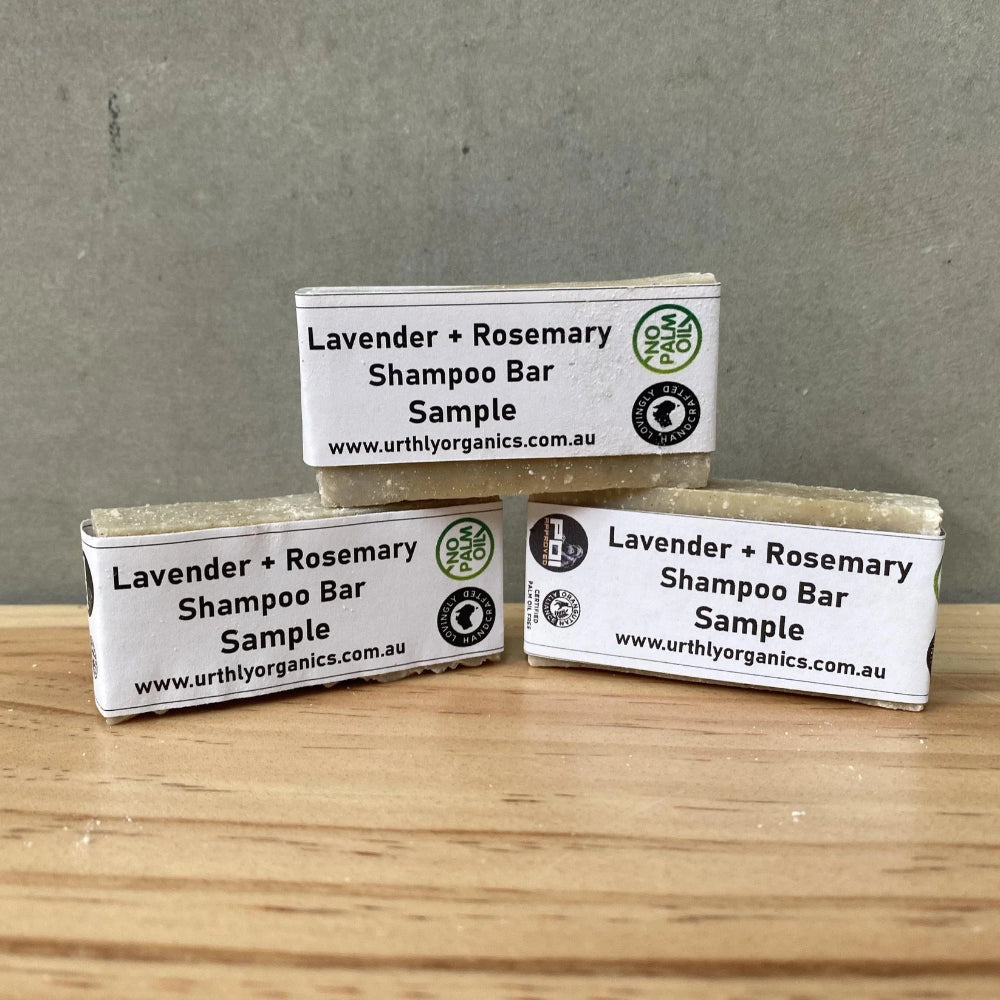 Lavender & Rosemary Sample Size Shampoo Bars from Urthly Organics.