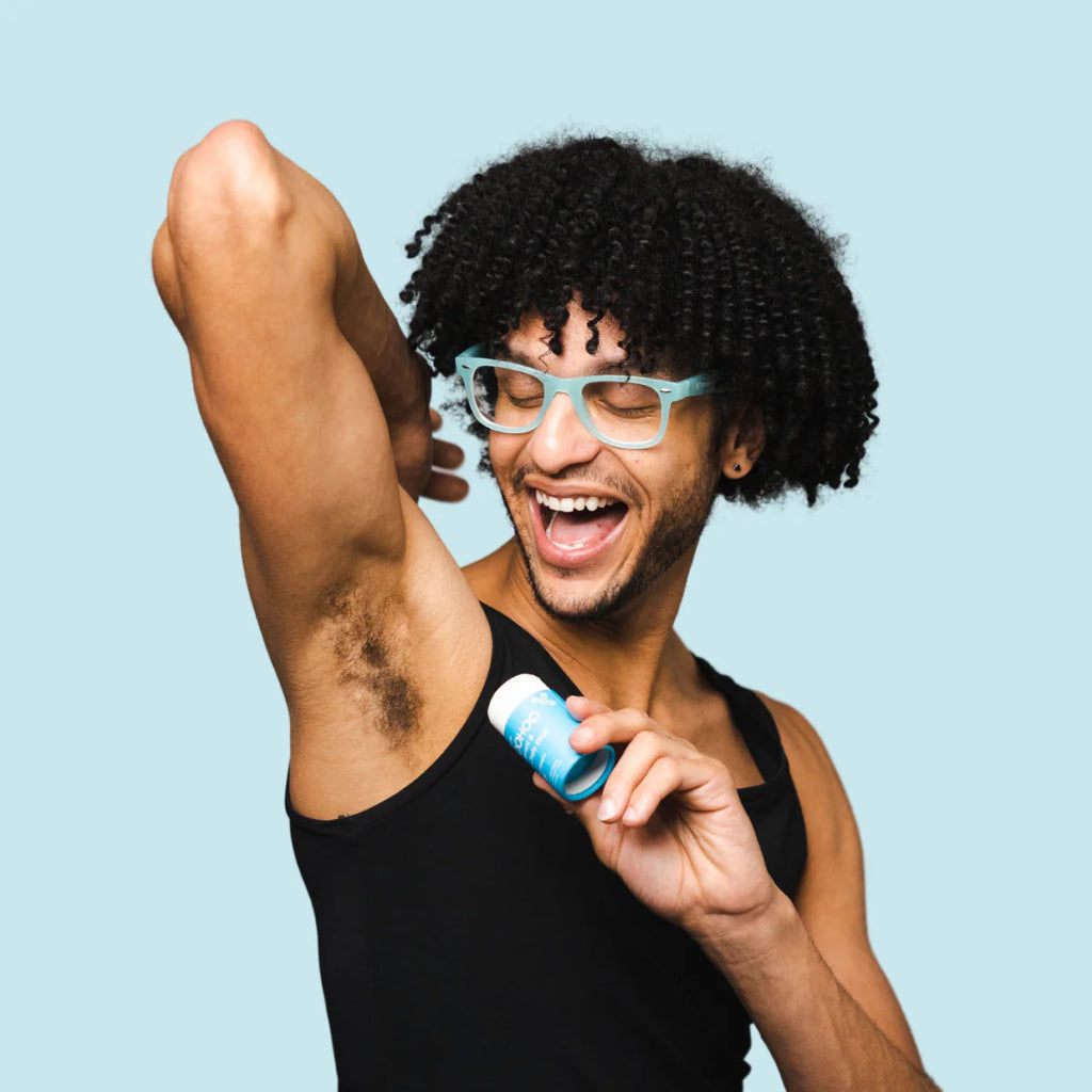 Man using Woohoo Deodorant Stick.