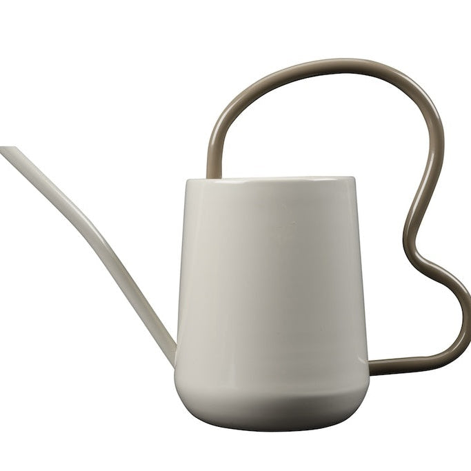 Indoor Watering Can in Light Mushroom with Dark Mushroom Scalloped Handle from Burgon & Ball.