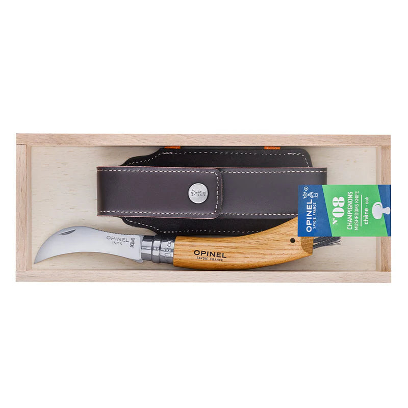 Mushroom Knife - Opinel No 8 Stainless Steel + Sheath in Wooden Gift Box