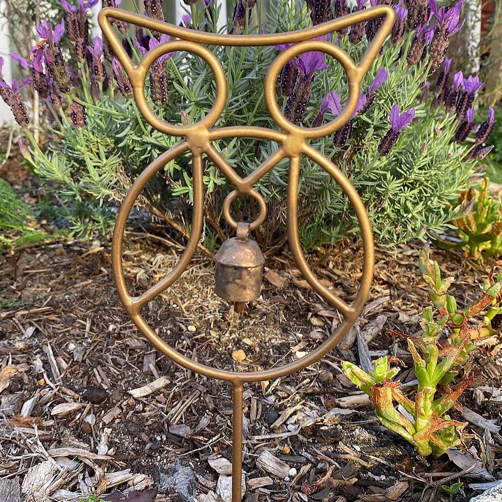 Metal Garden Stake with Bell Chime - Owl.