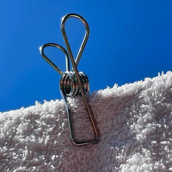 Stainless Steel Wire Peg Holding a rug on a washing line
