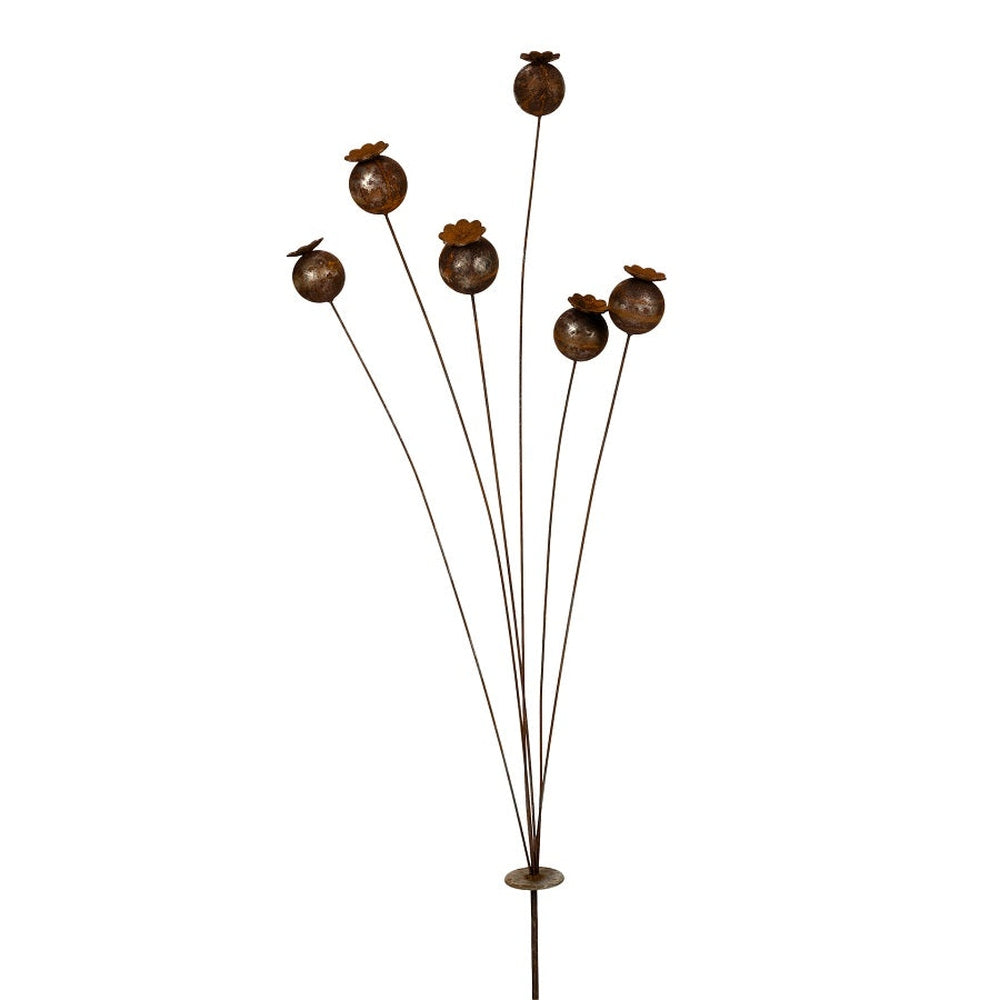 Decorative Poppy Head Garden Stake in Rust Finish, Urban Revolution.