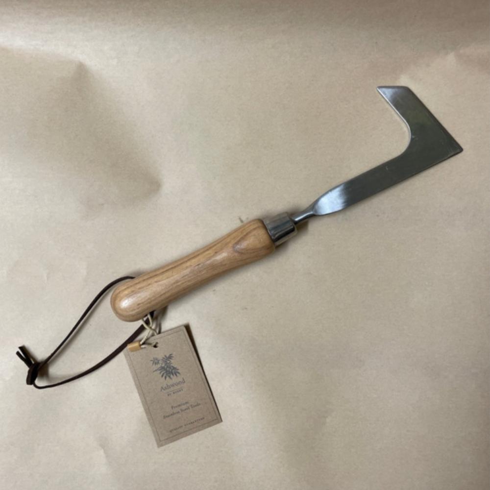 Stainless Steel Pavement Weeding Knife with Ash Wood Handle. 
