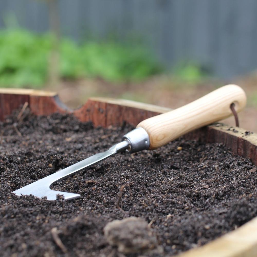 Stainless Steel Pavement Weeding Knife with Ash Wood Handle.