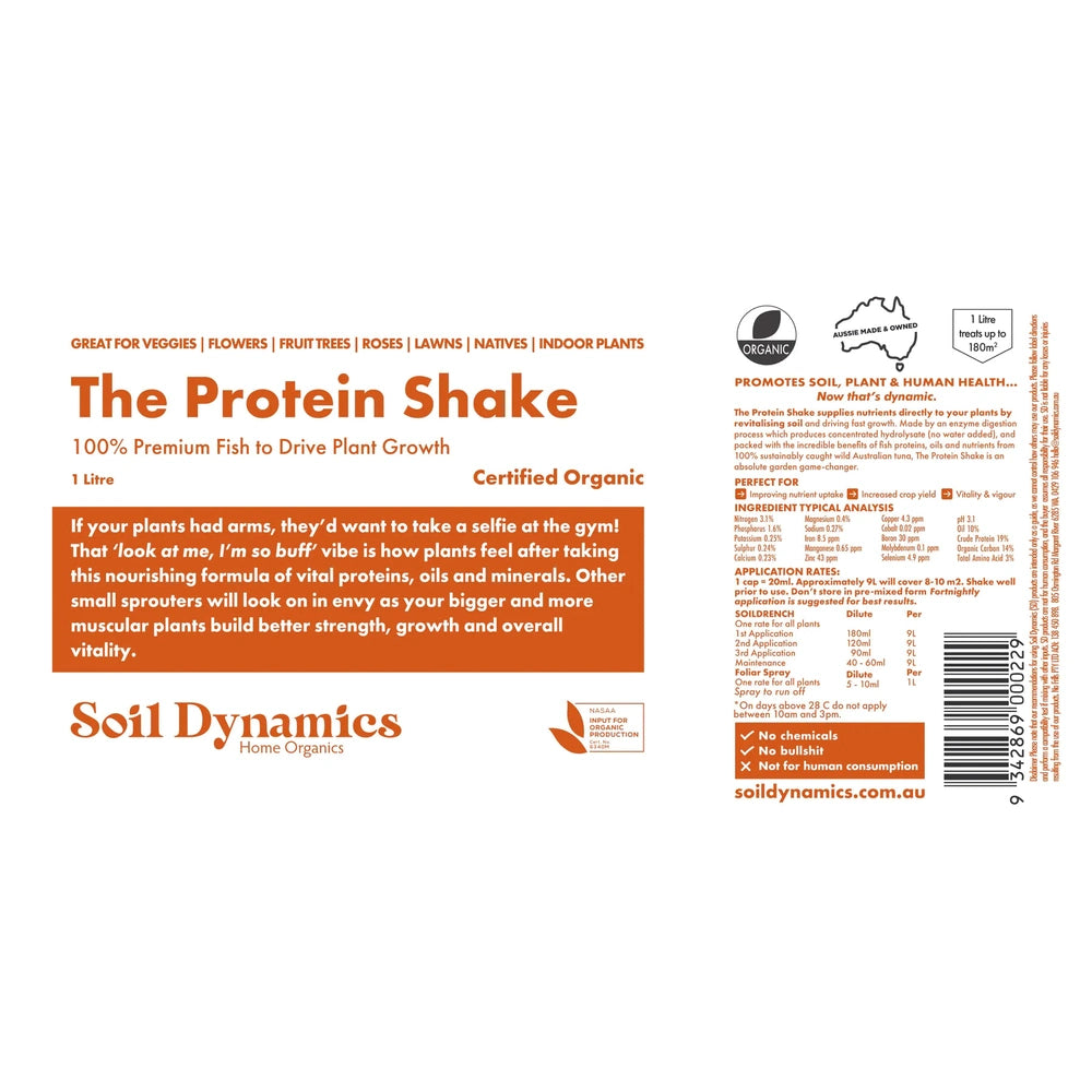 Carton Label for The Protein Shake Fish Emulsion from Soil Dynamics, Urban Revolution.