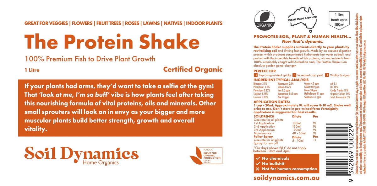 Carton Label for The Protein Shake Fish Emulsion from Soil Dynamics, Urban Revolution.