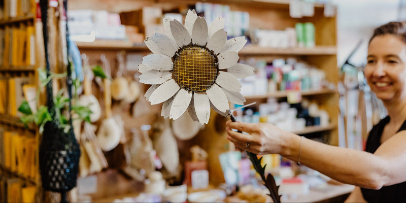In store personal care, open-pollinated seed library and metal garden stake products