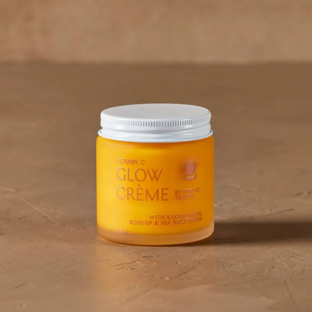 Jar of Thrive Tallow Vitamin C Glow Crème. 