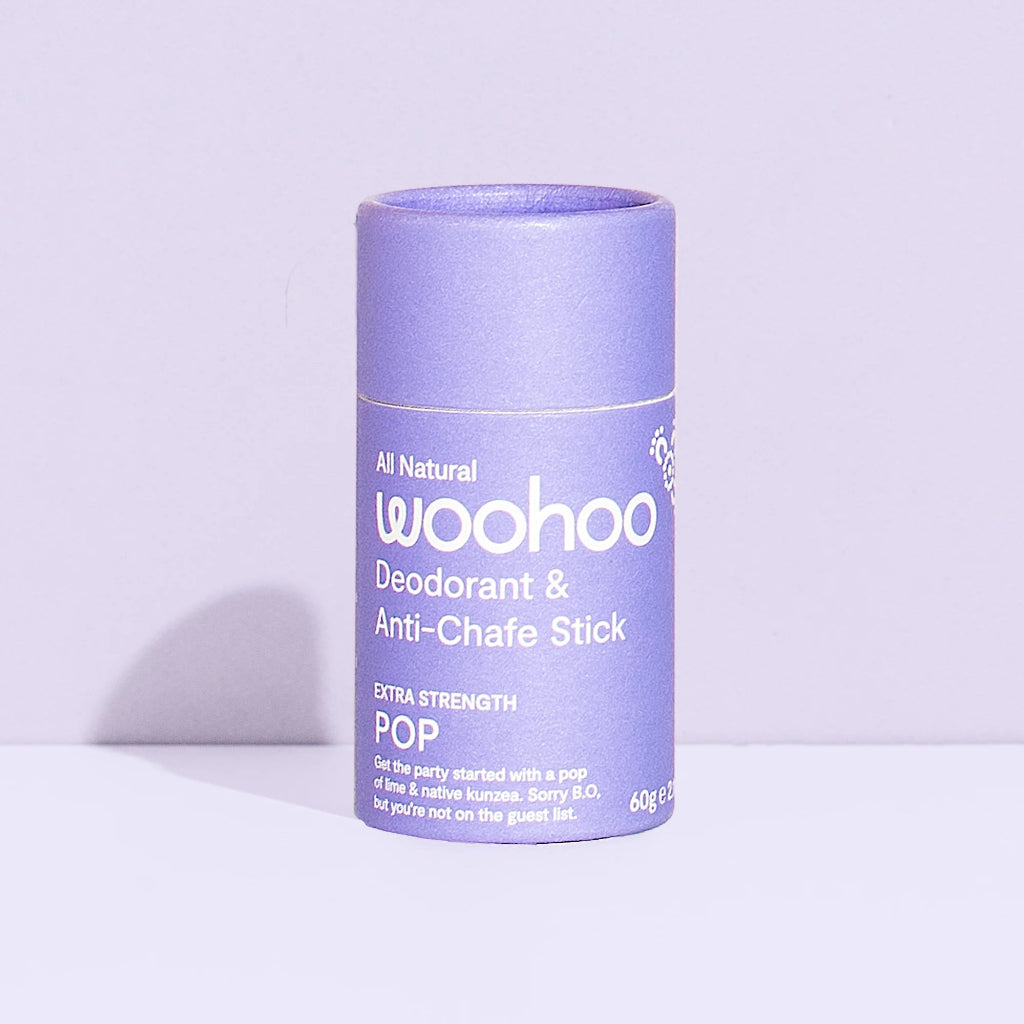 Woohoo Extra Strength Natural Deodorant Stick in Purple Compostable Tube - Pop Scent