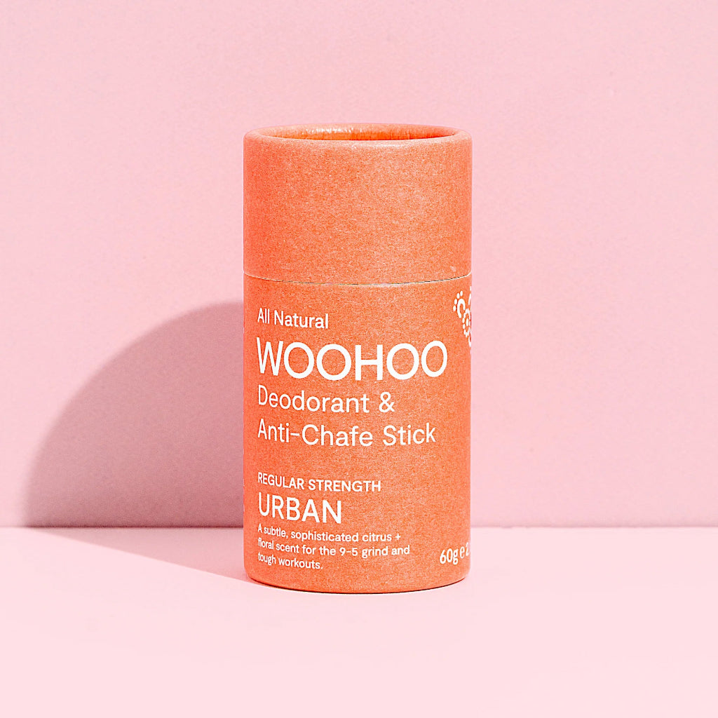 Woohoo Regular Strength Natural Deodorant Stick in Orange Compostable Tube - Urban Scent