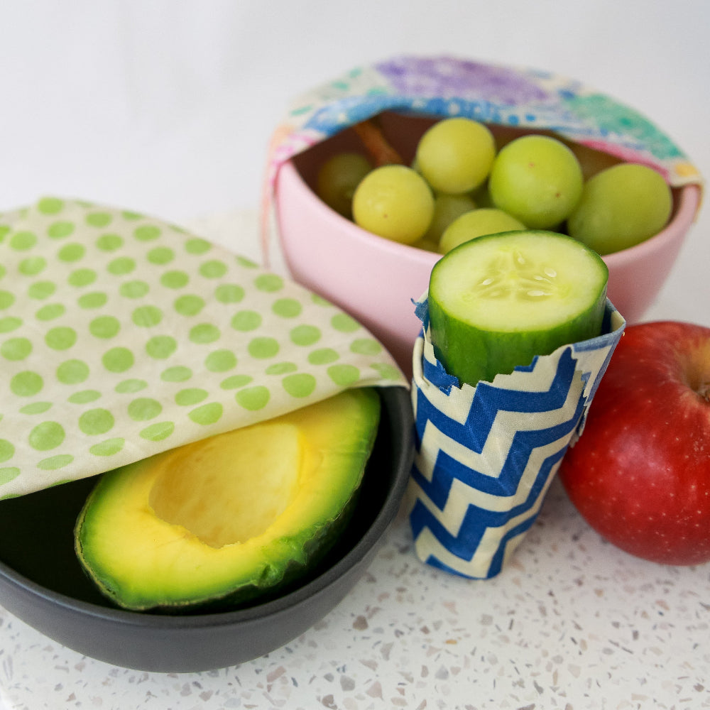 Fruit and Veggies Covered with The Family Hub Beeswax Wraps instead of Clingfilm.