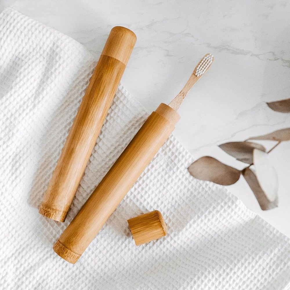Travel Tube Bamboo Toothbrush Holder with Toothbrush
