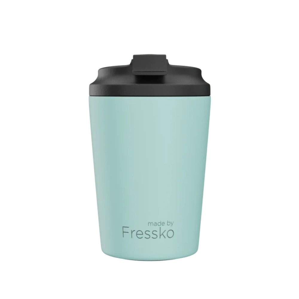 light blue insulated coffee cup