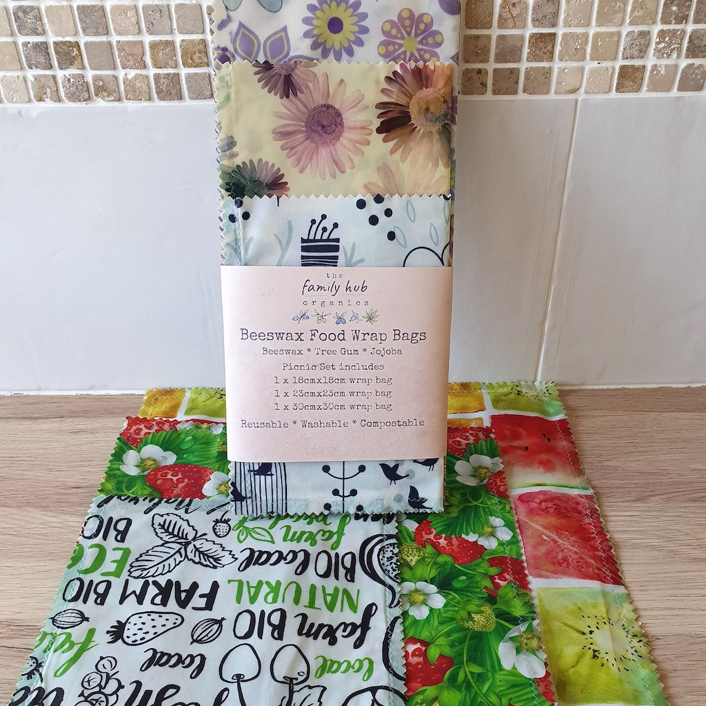 Beeswax Reusable Wrap Bags - Picnic Set of 3