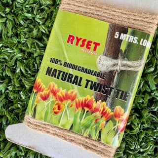 Jute and wire twist tie on card