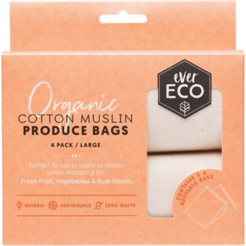 Reusable Produce Bags - Organic Cotton Muslin - 4 Pack