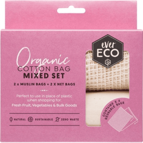 Reusable Produce Bags - Organic Cotton Mixed Set - 4 Pack