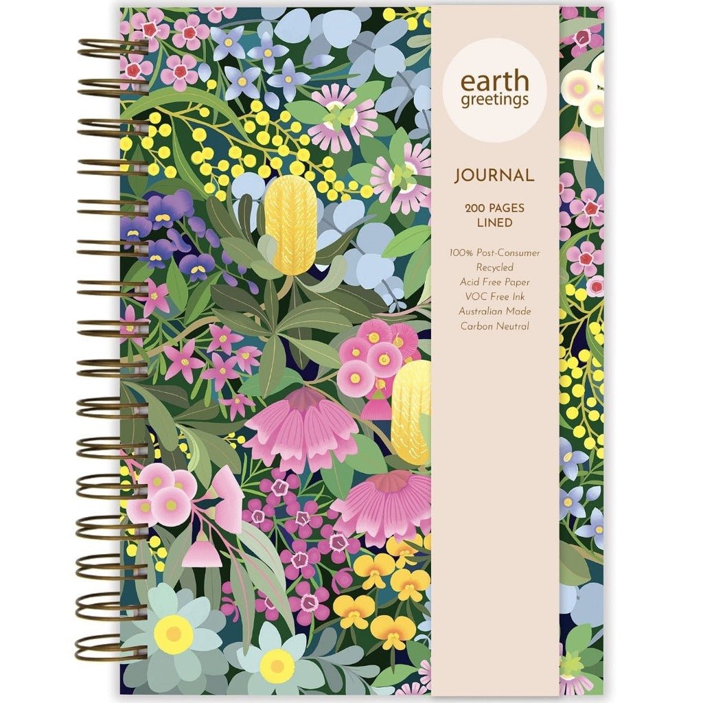 Earth Greetings A5 Lined Journal Featuring &quot;Where Flowers Bloom&quot; Cover Art by Claire Ishino.