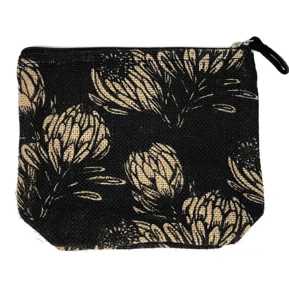 Jute Purse from Apple Green Duck - Charcoal Field Protea Design