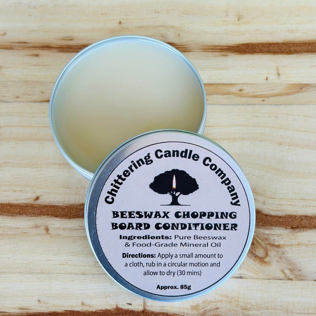 Beeswax Chopping Board Conditioner in Metal Tin from the Chittering Candle Co., Urban Revolution.