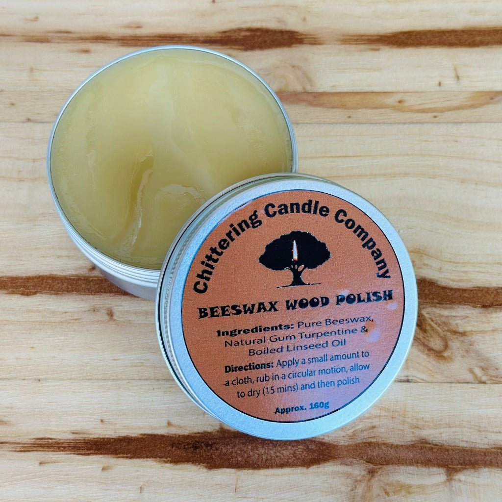 Beeswax Wood Polish in Metal Tin from the Chittering Candle Co., Urban Revolution.