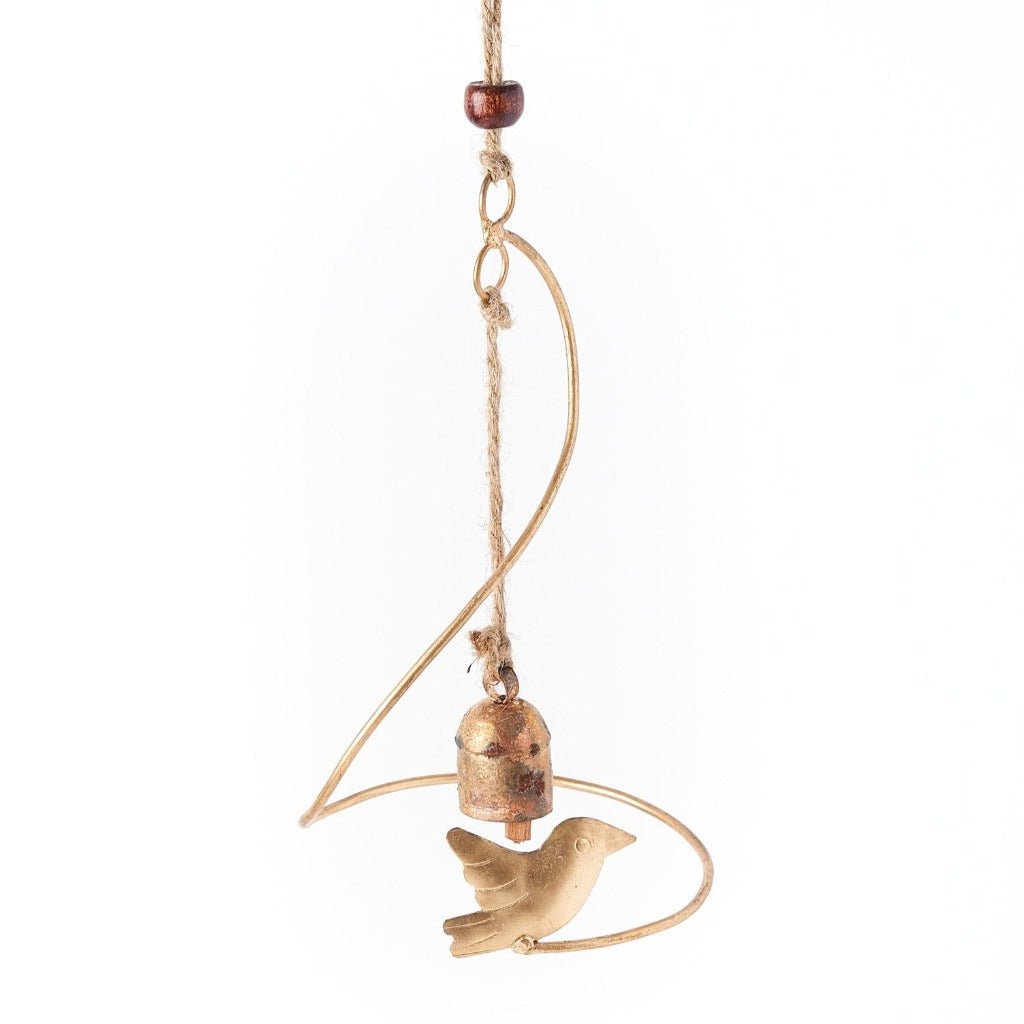 Fair Trade Made Brass Bell & Bird Wind Spinner Chime