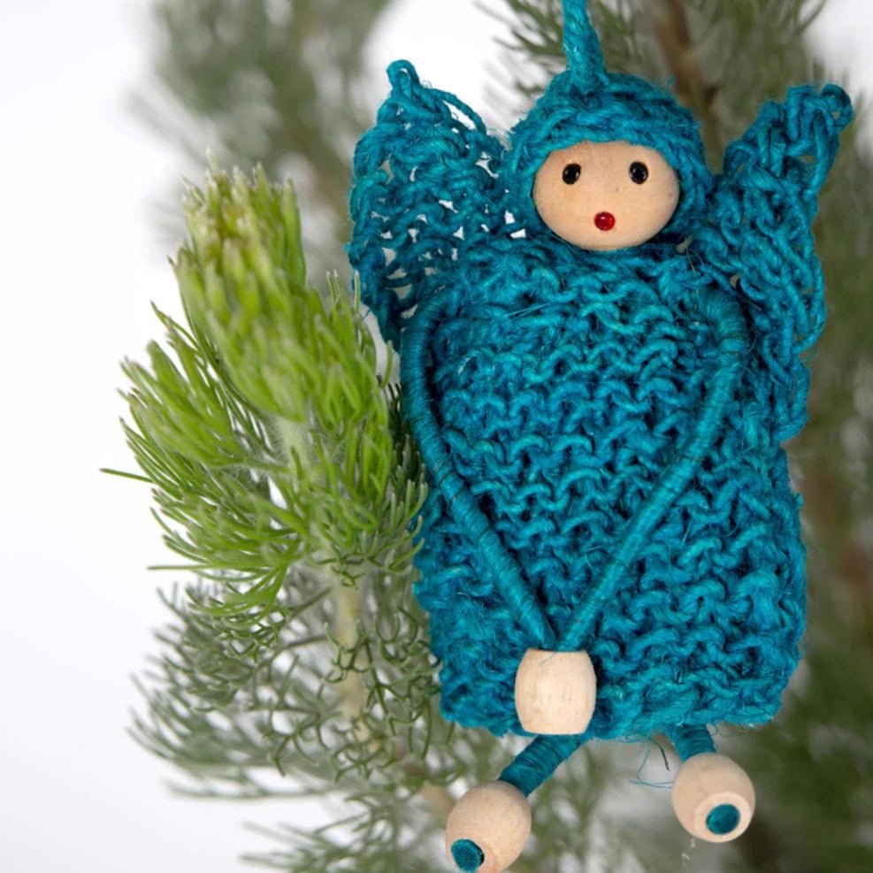 Hand Knitted Blue Christmas Hemp Angel from Fair Go Trading, Urban Revolution.