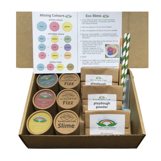 Eco Craft Kit with Natural Paints, Eco Crayons, Playdough Powder, Fizz Powder and Accessories