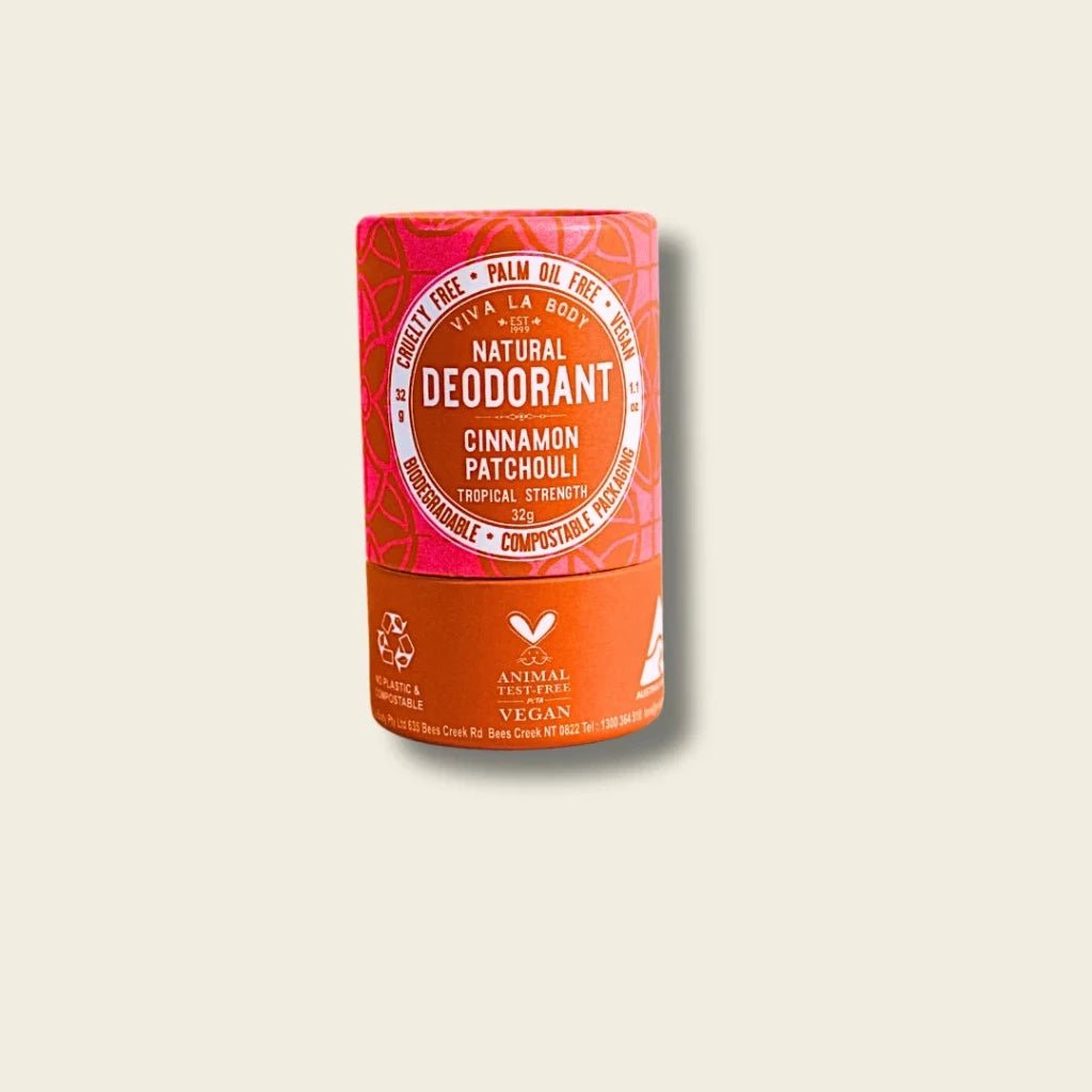 Cinnamon Patchouli Petite Deodorant in Compostable Tube from Viva La Body, Urban Revolution.