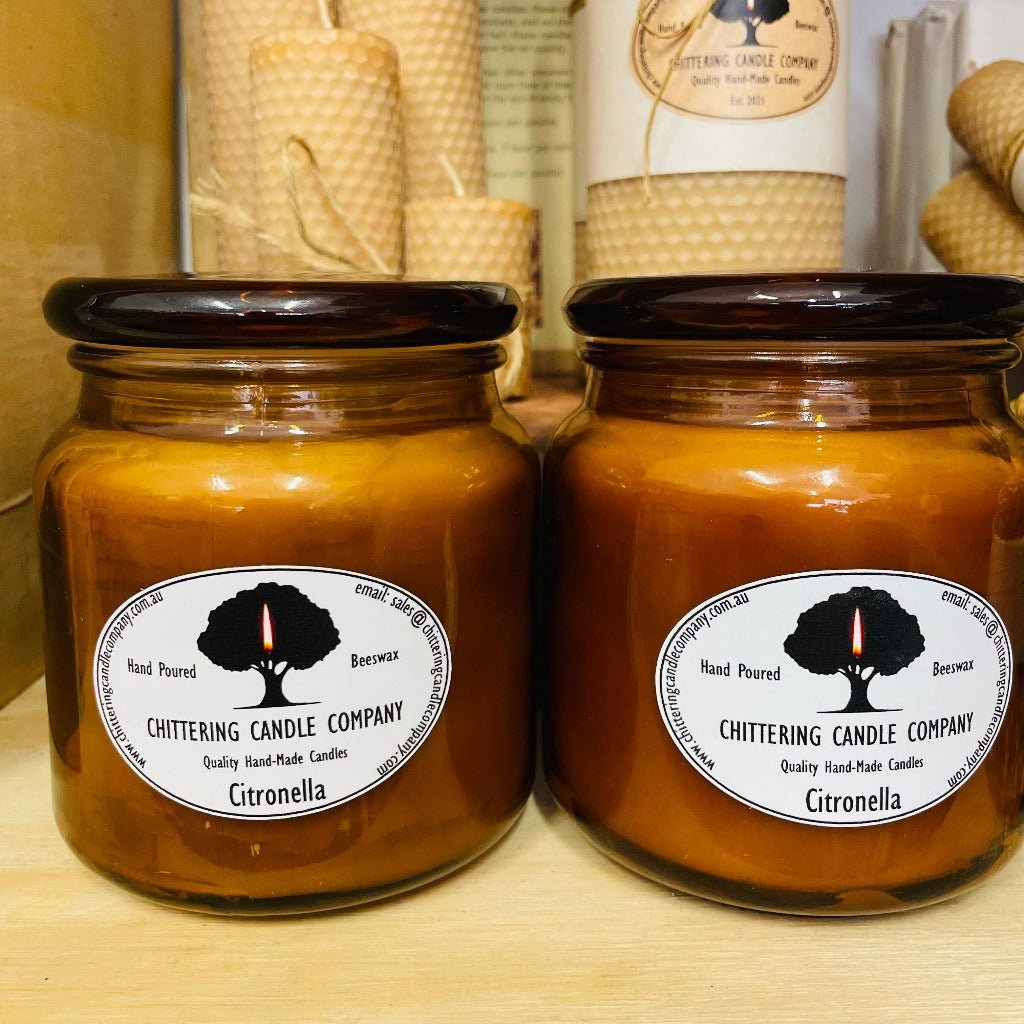 Citronella Beeswax Hand Poured Candles in Recycled Jars from the Chittering Candle Company