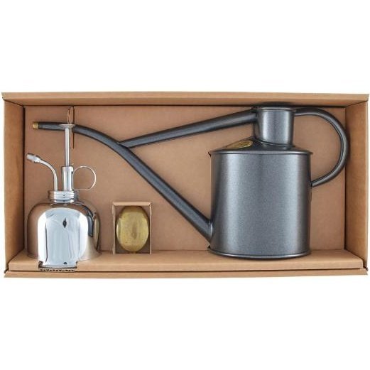 The Classic Watering Set from Haws, in Graphite & Nickel, Presented in a Gift Box
