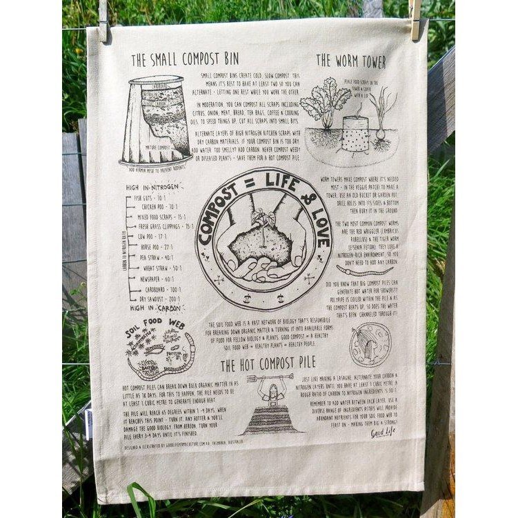 Permaculture Educational Tea Towels - Compost = Life &amp; Love