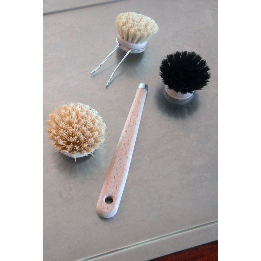Wooden Dish Brush With Replaceable Heads Made From Natural Vegetable Fibres And Horse Hair