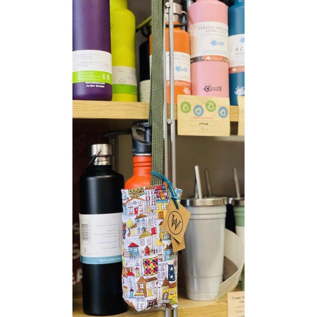 Upcycled Fabric Drink Bottle Holder With Long Shoulder Strap Handmade By PaulaW