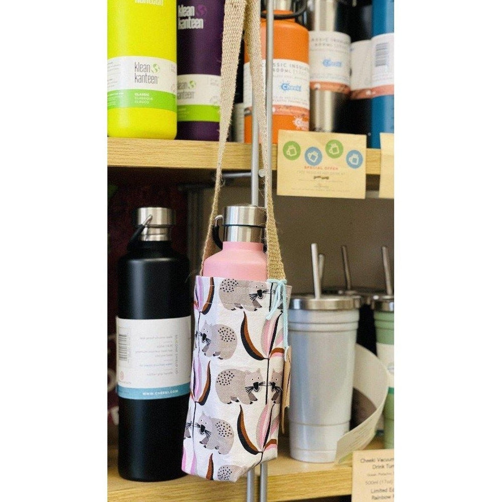 Upcycled Fabric Drink Bottle Holder With Long Shoulder Strap Handmade By PaulaW