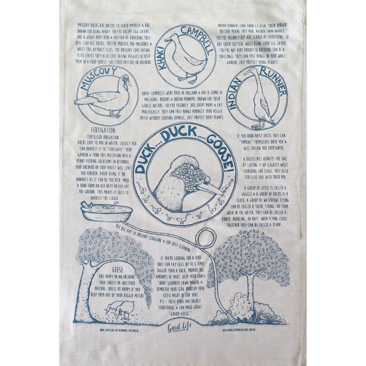 Permaculture Educational Tea Towels - Duck, Duck Goose