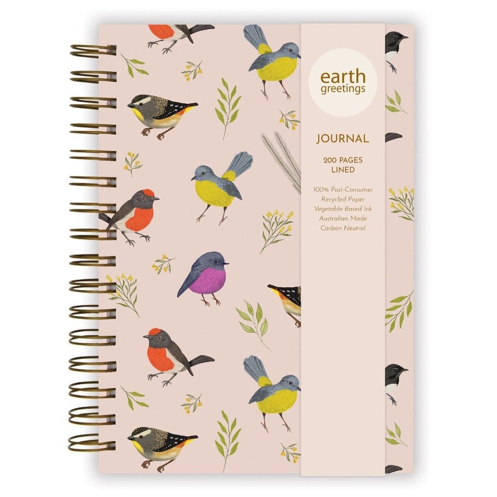 Earth Greetings A5 Lined Journal Featuring &quot;Little Birdies&quot; Cover Art by Negin Maddock